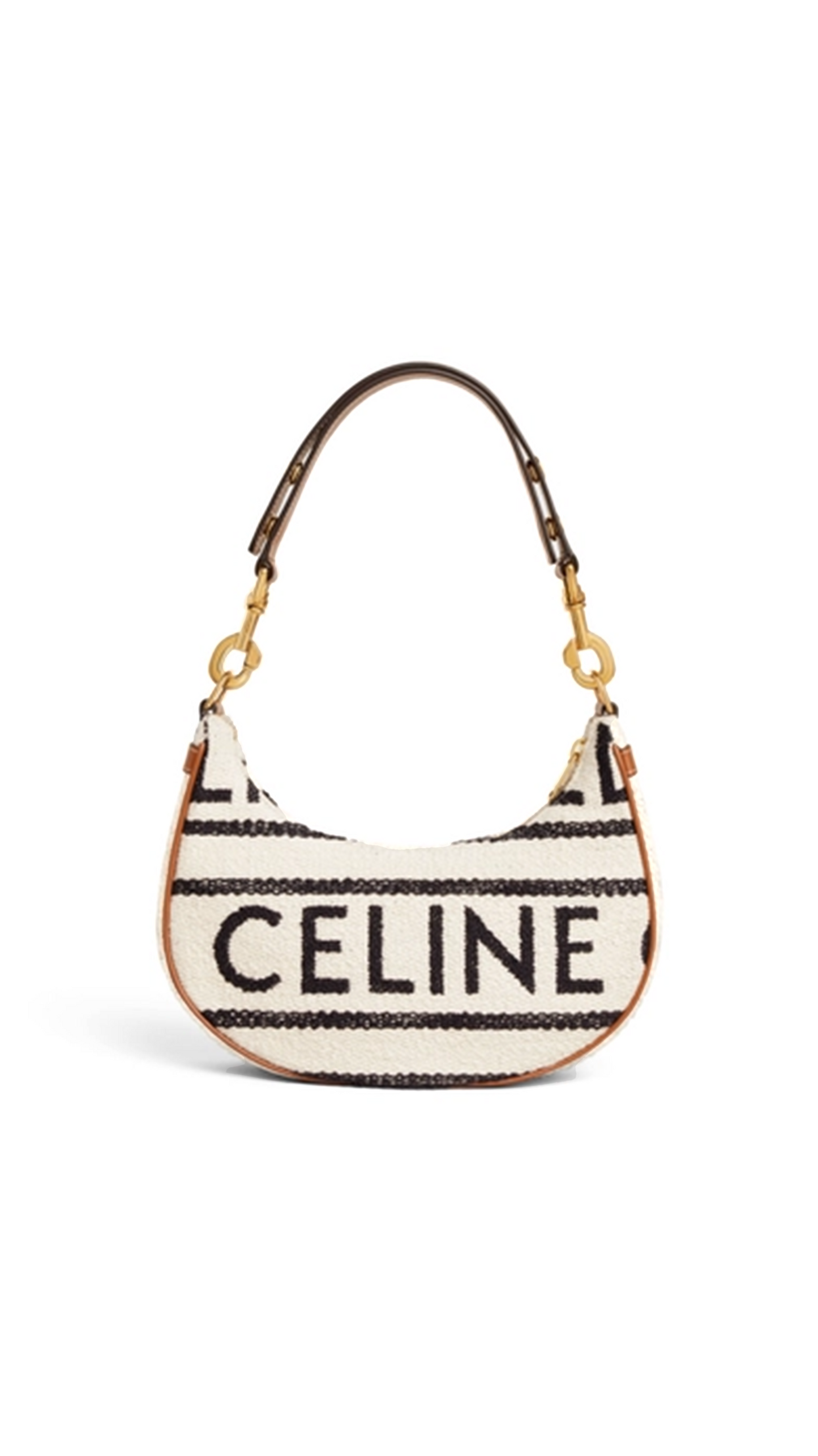 Medium Ava Strap Bag in Textile with Celine All-over and Calfskin - White/Black