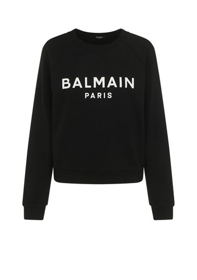 Eco-Designed Cotton Sweatshirt with Balmain Logo Print - Black