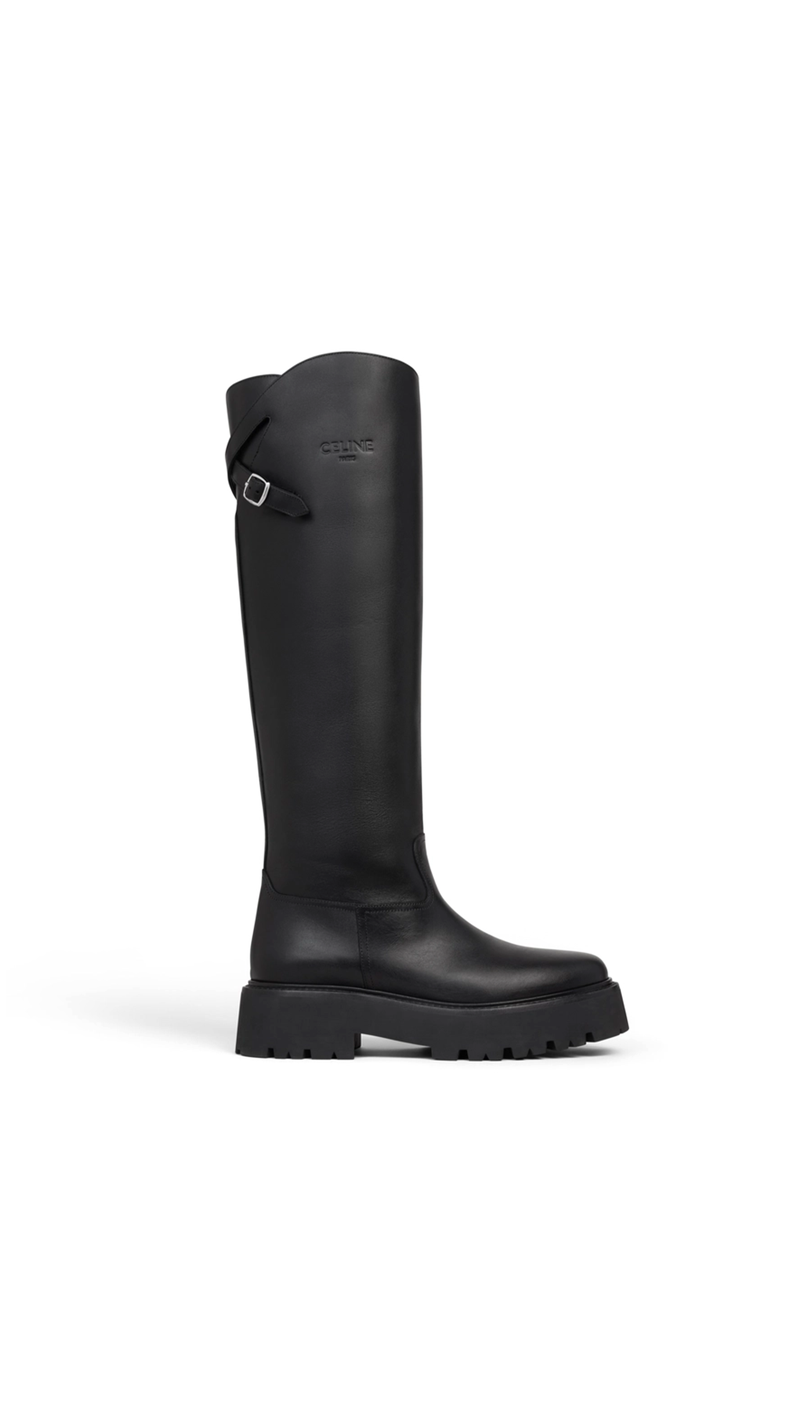 Bulky Buckle High Boot in Calfskin - Black