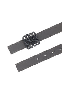 Reversible Inflated Anagram Belt in Soft Calfskin - Anthracite/Onyx Blue