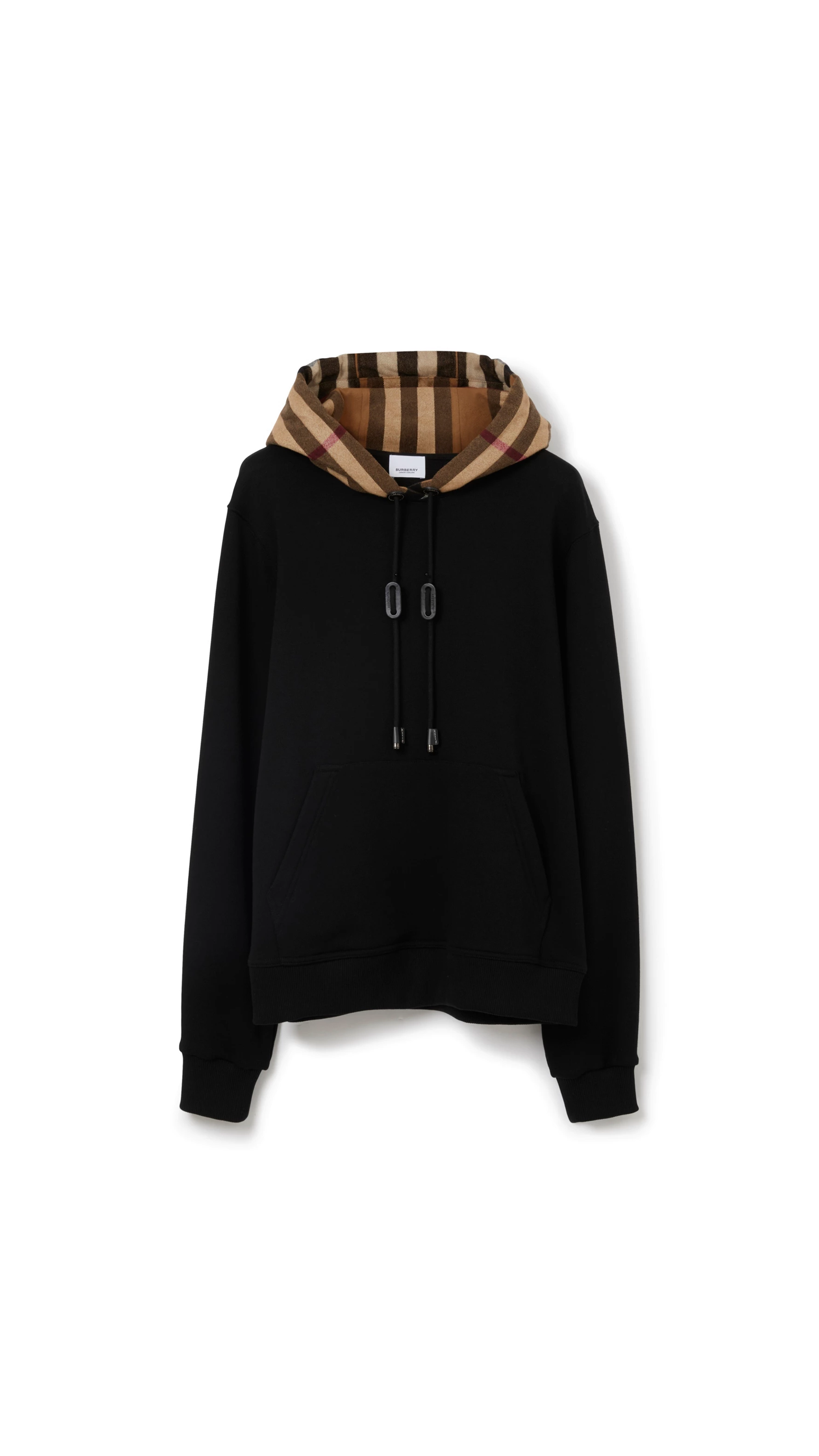 Check Hood Cotton Hoodie - Black