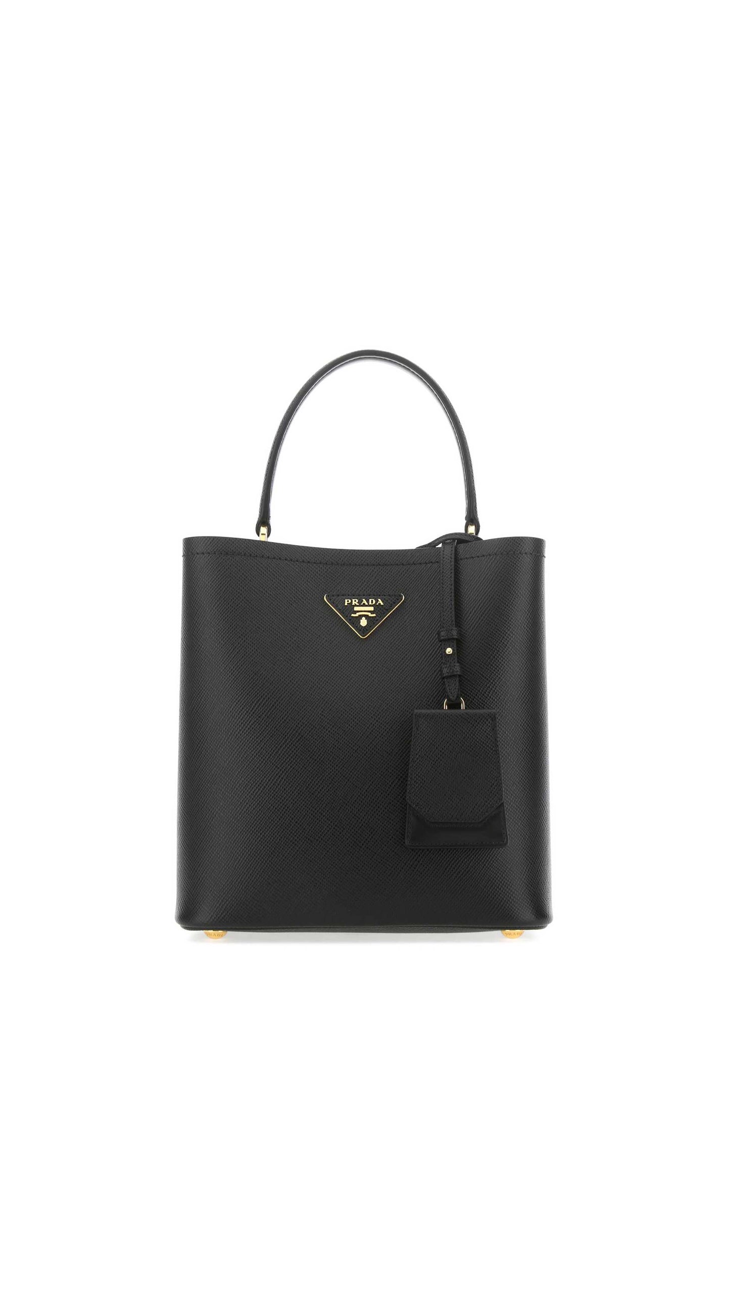 Medium Saffiano Leather Prada Panier Bag - Black