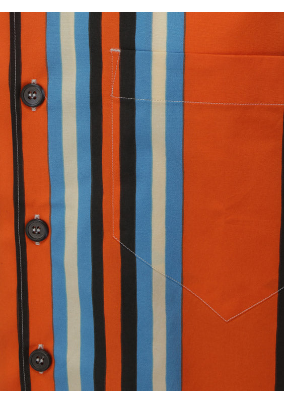 Printed Stretch Cotton Shirt - Orange / Blue
