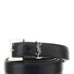 Narrow Leather Belt with a Square Buckle With the YSL Logo - Black