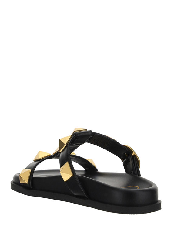 Roman Stud Slide Sandal In Calfskin - Black