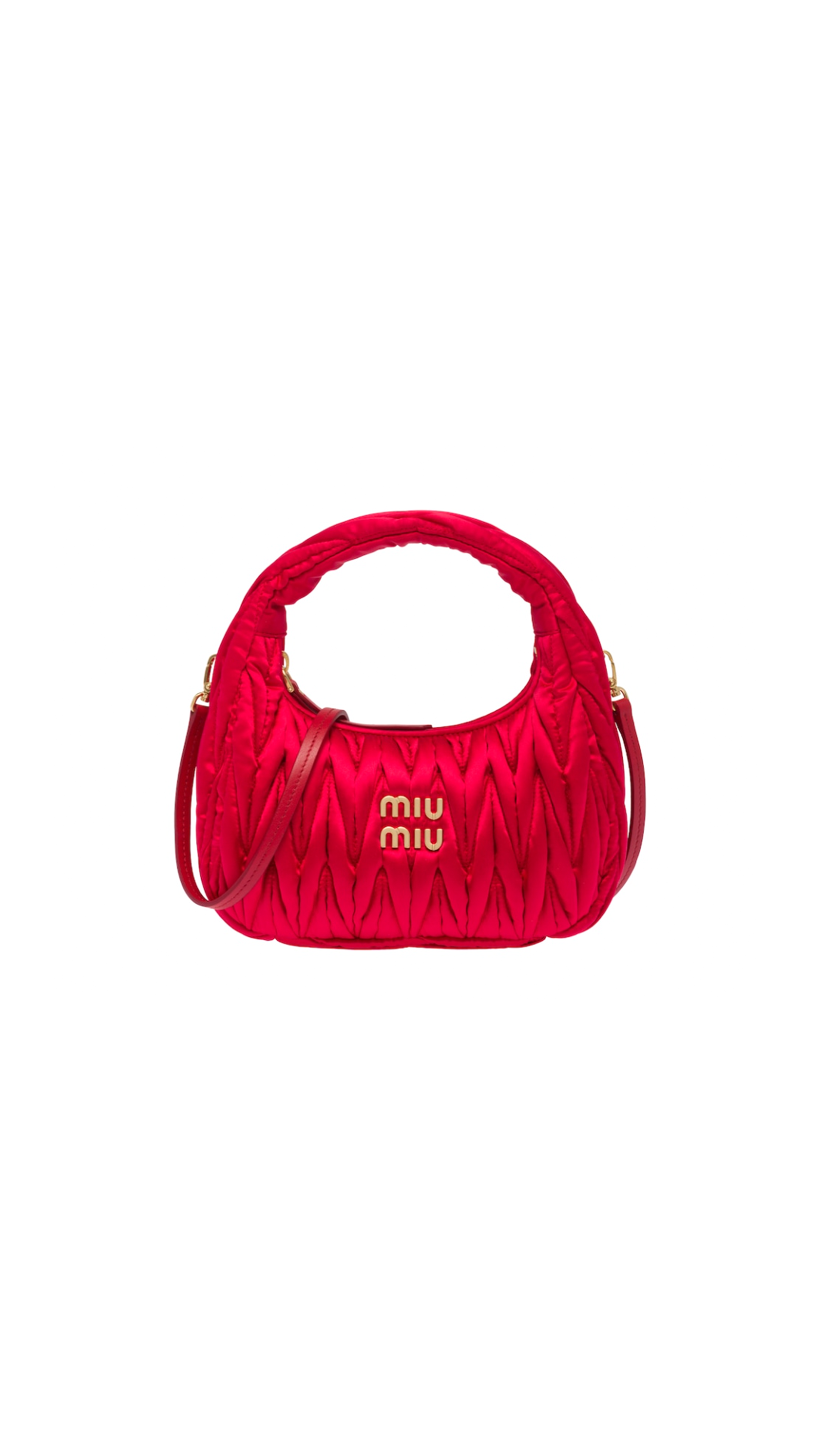 Miu Wander Matelassé Satin Mini Hobo Bag - Red