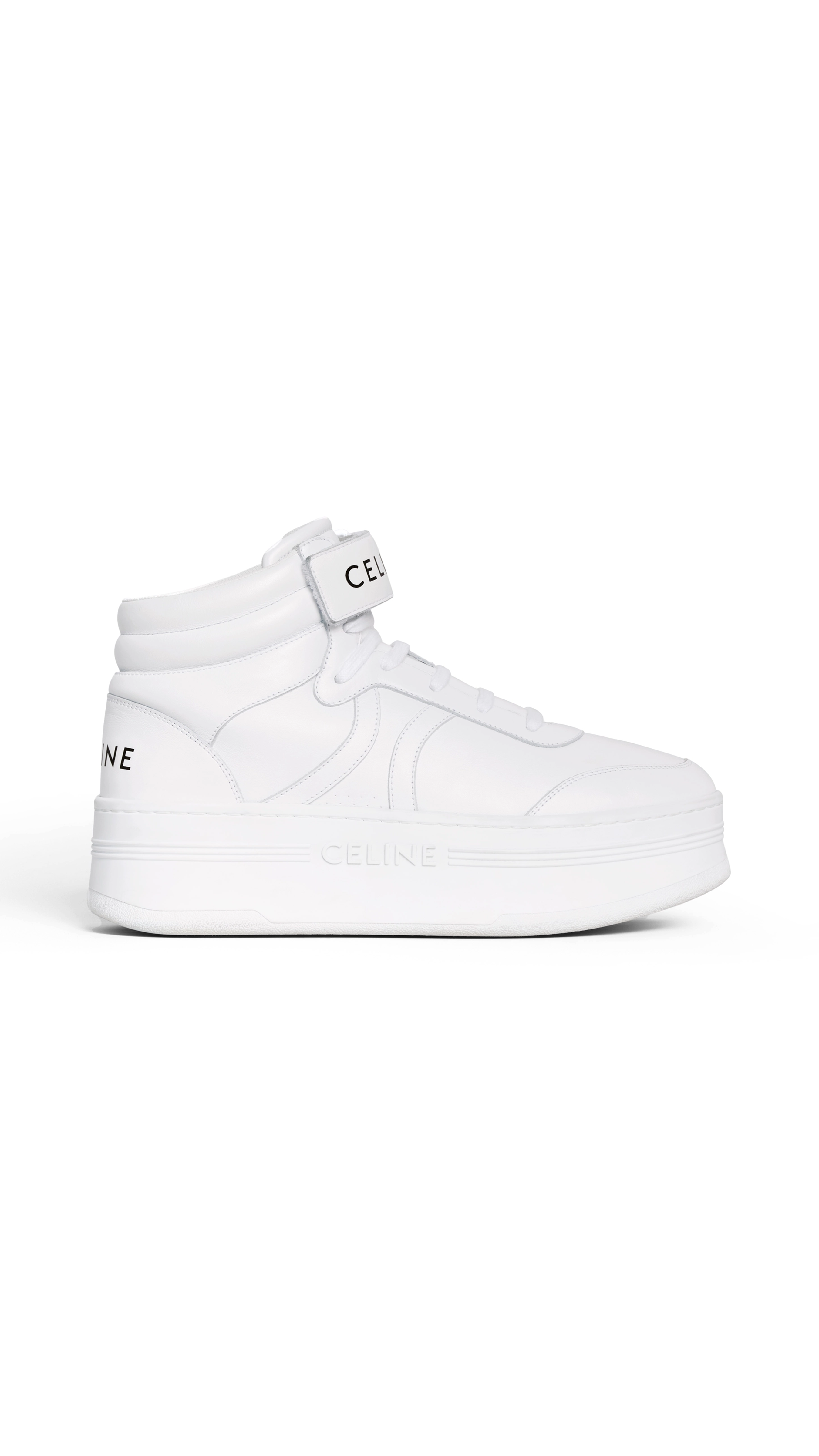 Mid Block Sneakers with Velcro and Wedge in Calfskin - Optic White