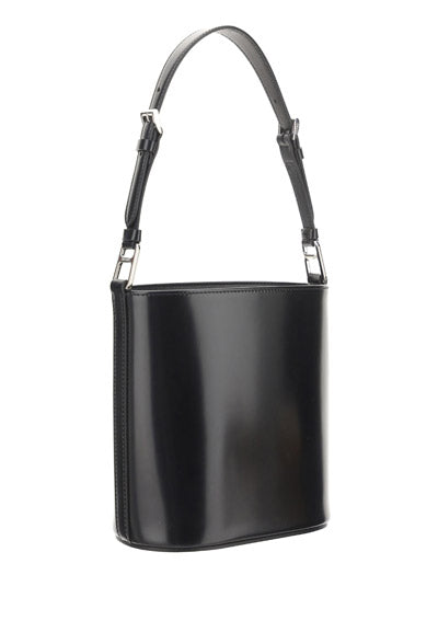 Brushed Leather Bucket Shoulder & Crossbody Bag - Black.