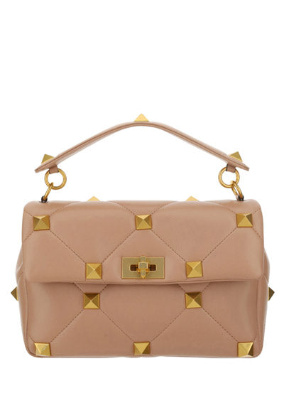 Large Roman Stud The Shoulder Bag In Nappa With Chain - Poudre