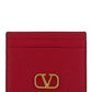 VLogo Signature Cardholder in Grainy Calfskin - Rouge