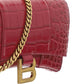 Hourglass Wallet In Shiny Crocodile Embossed Calfskin - Raspberry