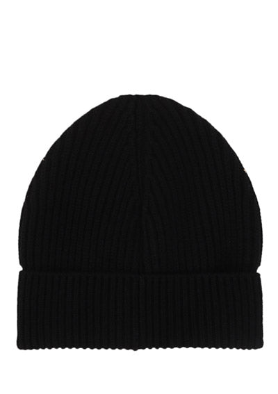 Knit Cashmere Hat with branded Plate - Black