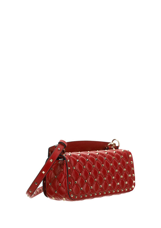 Rockstud Spike Calfskin Shoulder Bag - Red