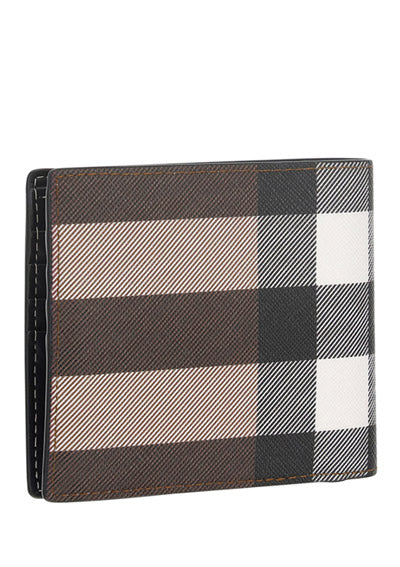 Check and Leather International Bifold Wallet - Dark Birch Brown