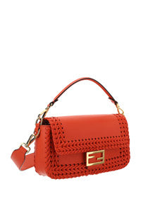 Medium Baguette Woven Leather Bag - Red