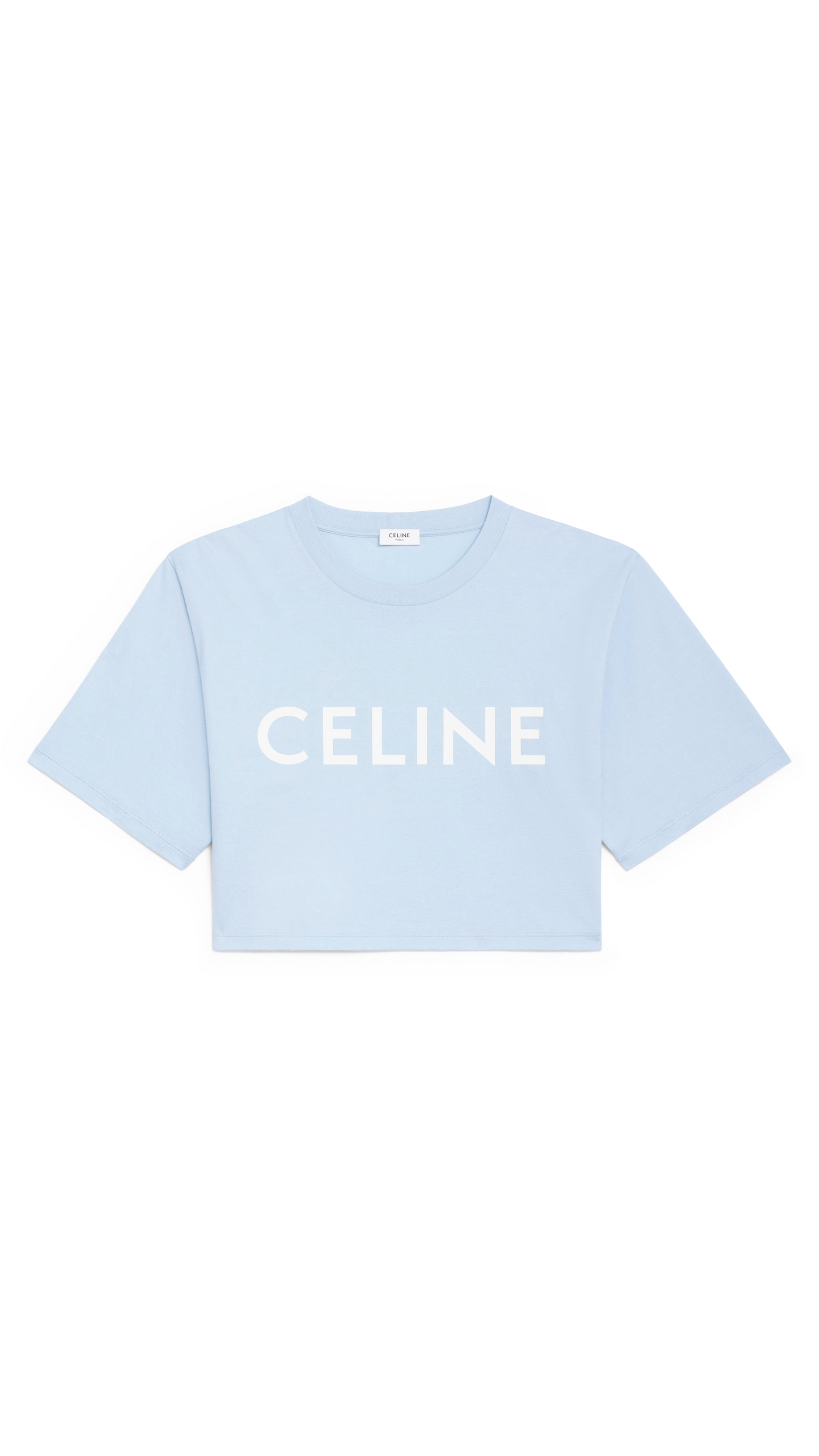 Cropped Celine T-Shirt In Cotton Jersey - Light Blue