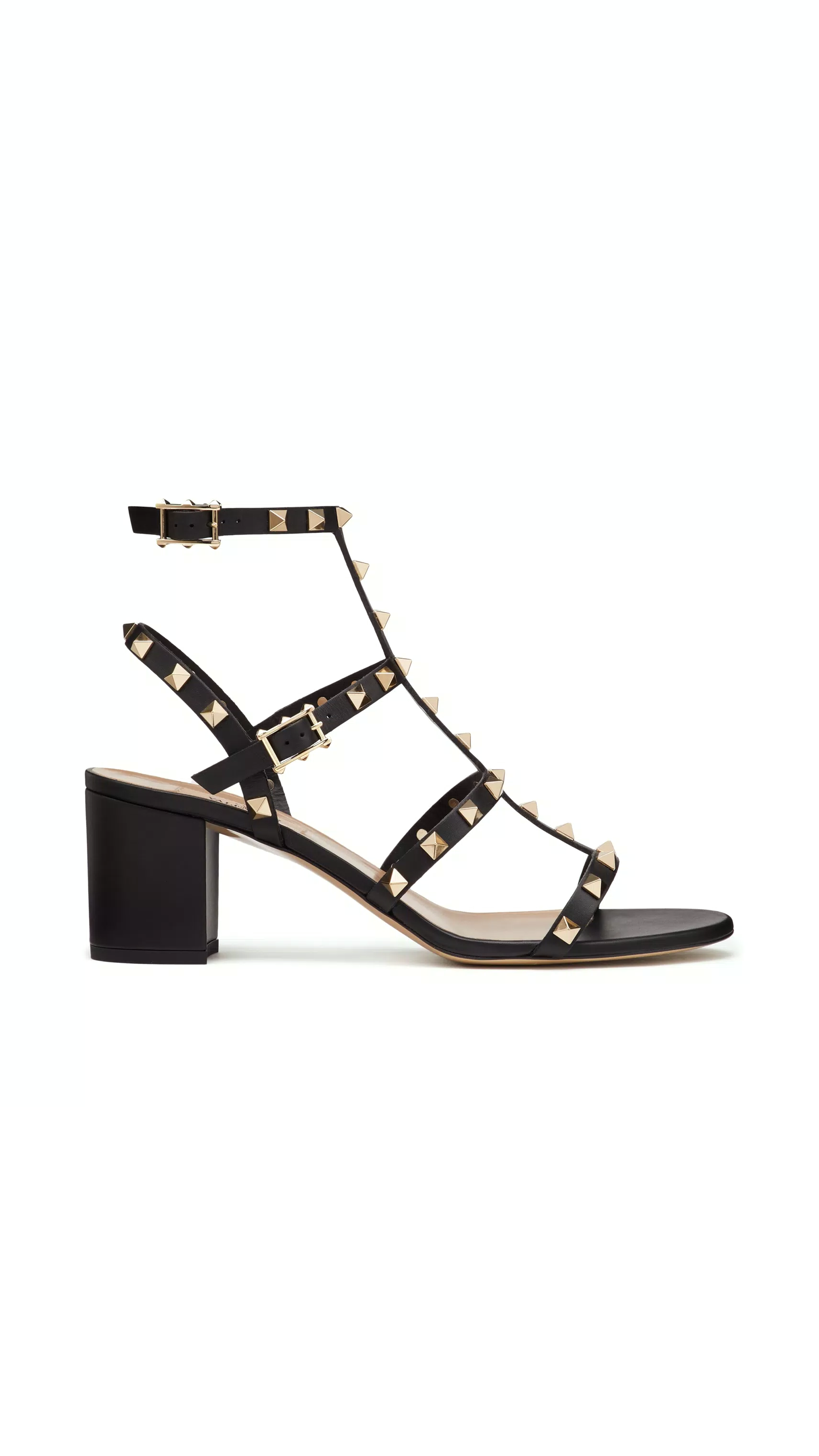 Rockstud Calfskin Ankle Strap Sandal 60 MM - Black