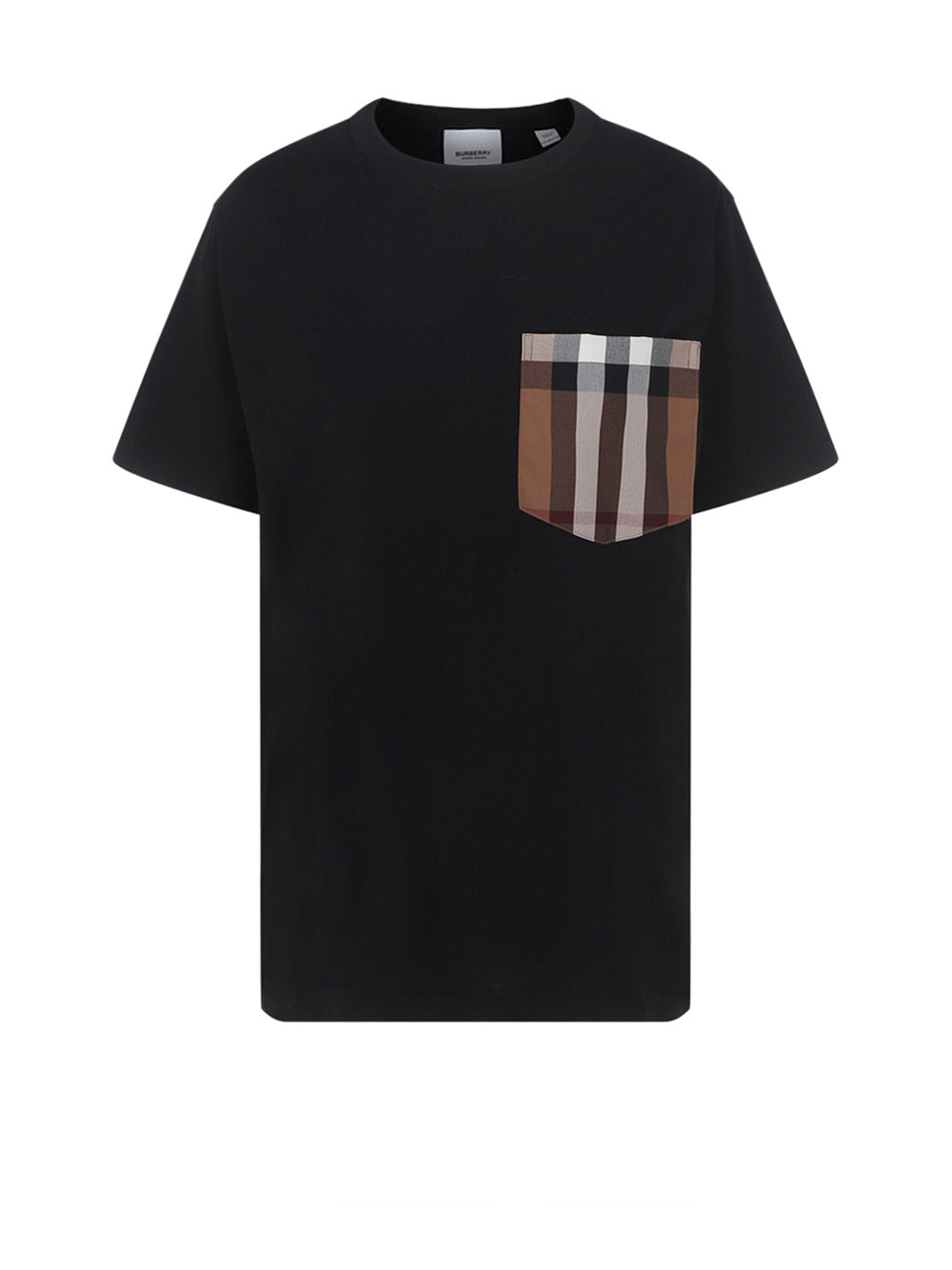 Check Pocket Cotton Oversized T-shirt - Black