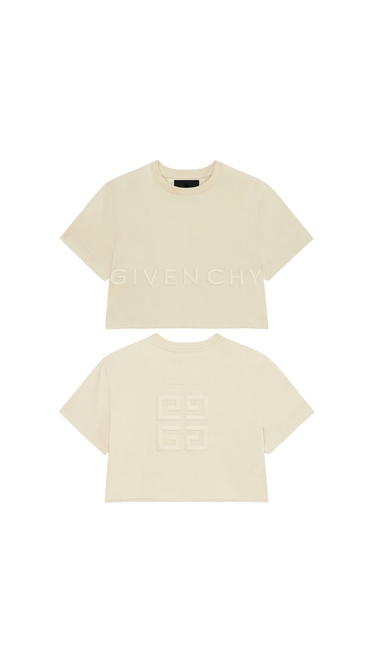 Short T-shirt in Embroidered Jersey - Light Beige
