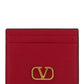 VLogo Signature Cardholder in Grainy Calfskin - Rouge