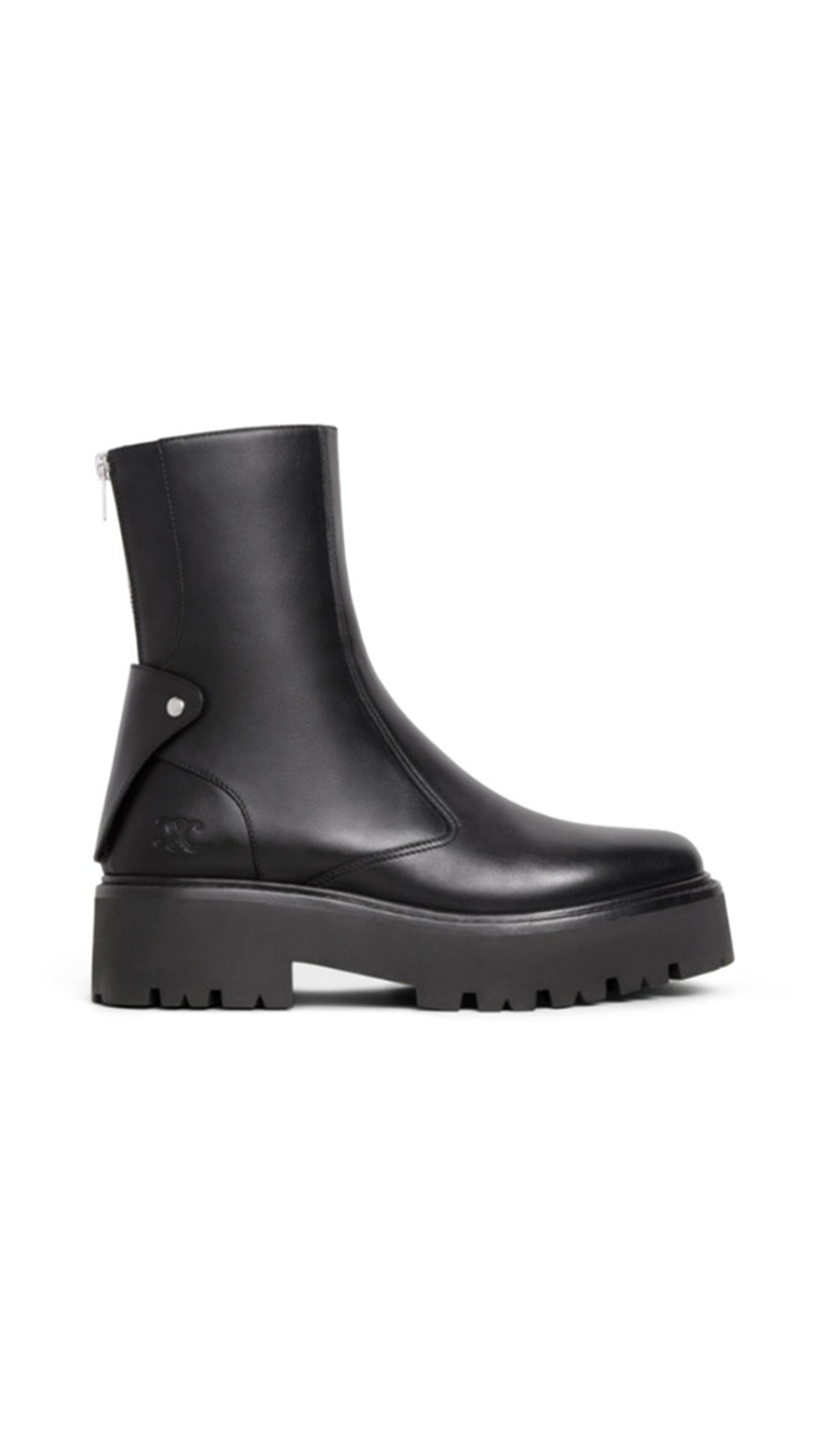 Bulky Boots with Back Zip and Triomphe in Calfskin - Black