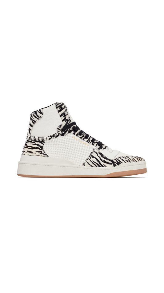 SL/24 Mid-top Sneakers in Smooth Leather Zebra Print Pony Effect Leather - White/Black