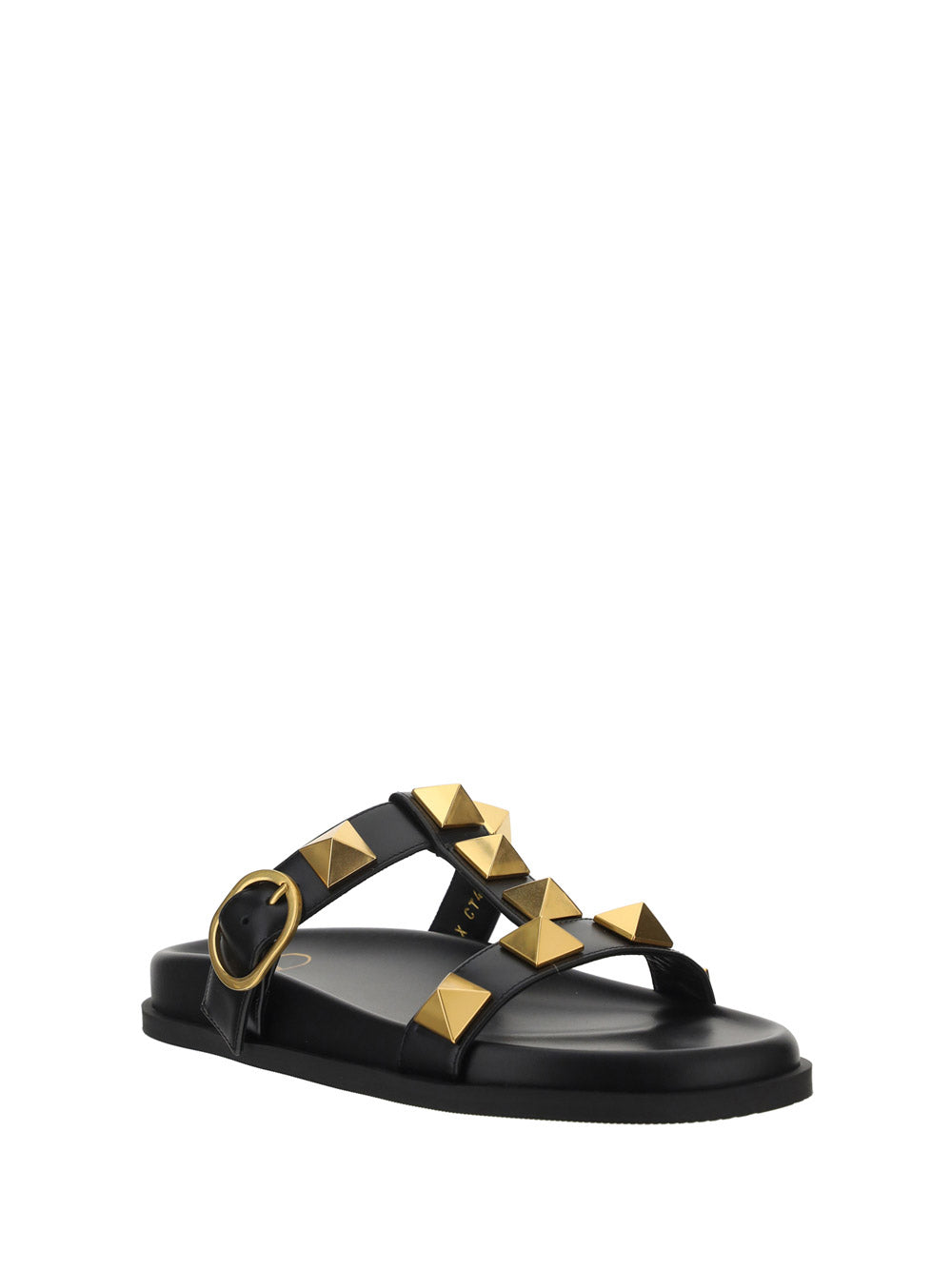 Roman Stud Slide Sandal In Calfskin - Black