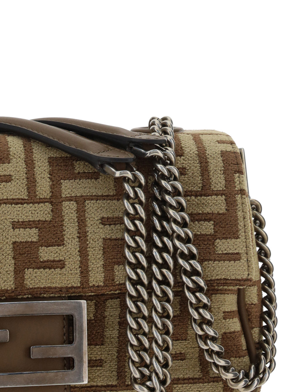 FF Tapestry Baguette Chain Midi Bag - Brown