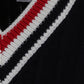 Cashmere Strip Trim Knit V-Neck Vest - Navy