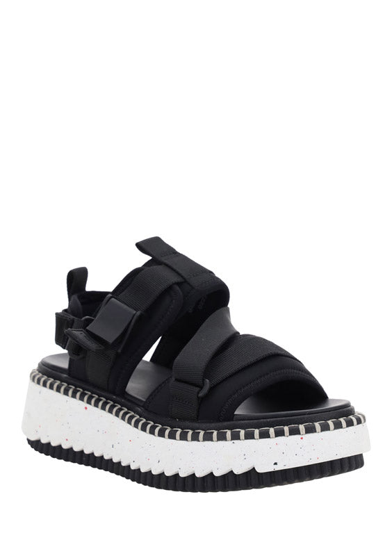 Lilli Sporty Flat Sandal In Recycled Textile - Black