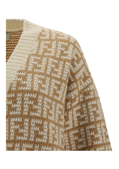 Ff Crocheted Cashmere Cardigan - Beige