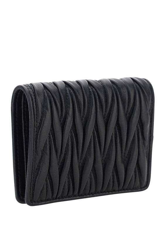 Small Matelassé Leather Wallet - Black