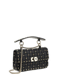 Small Rockstud Spike Nappa Leather Bag - Black