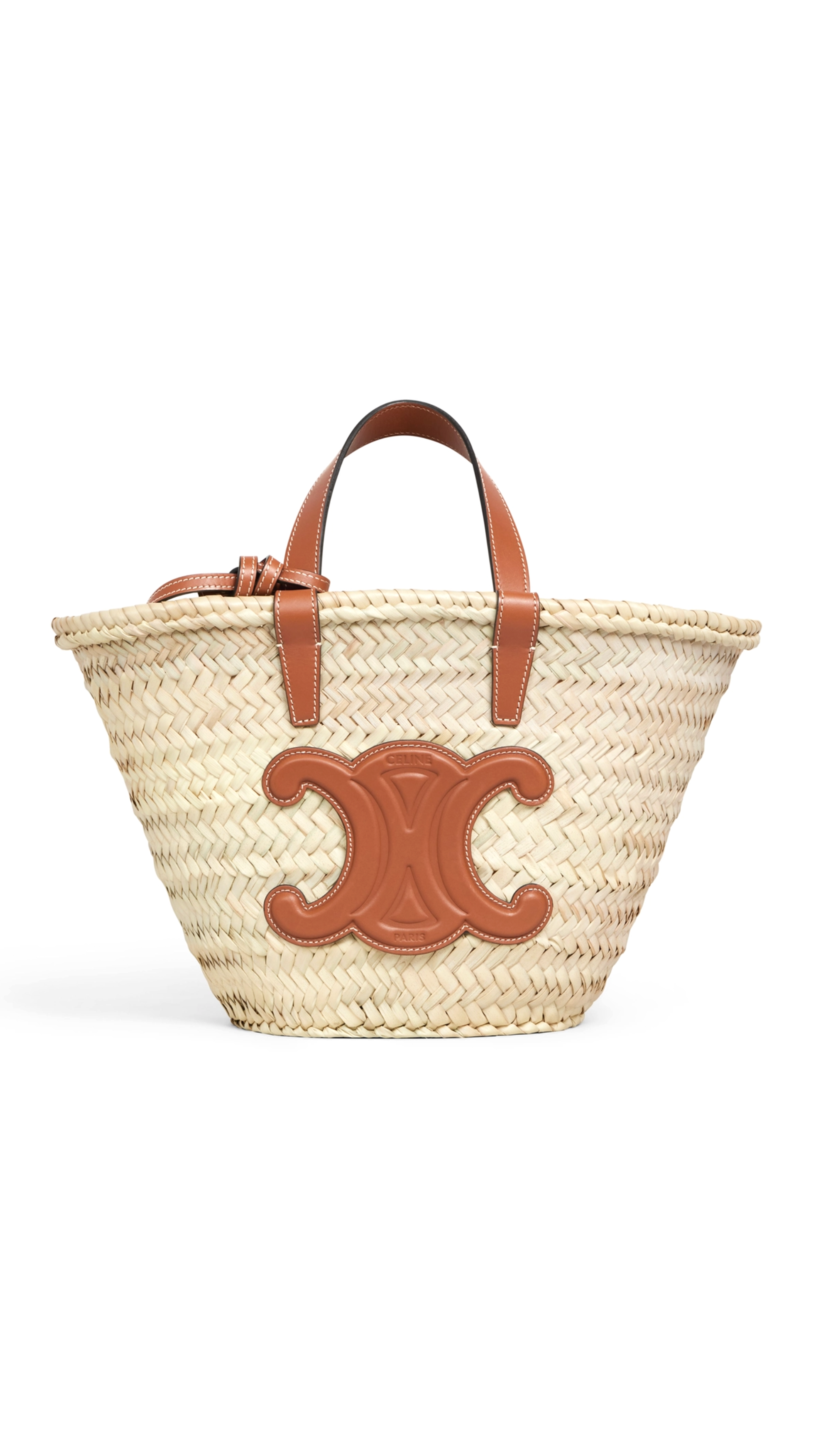 Teen Triomphe Classic Panier in Palm Leaves and Calfskin - Tan