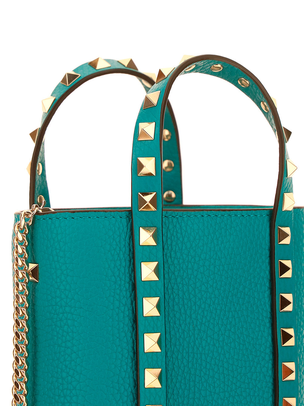 Rockstud Leather Bucket Bag - Turquoise