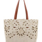 Kamilla East-West Tote Bag In Linen & Shiny Calfskin - Sepia Brown