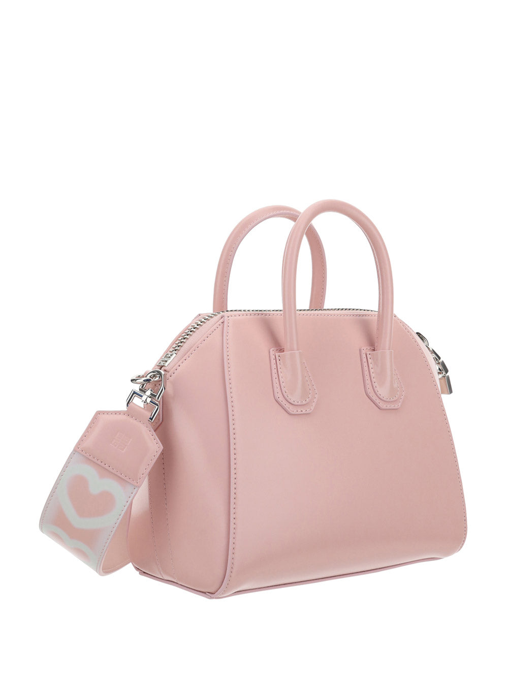 Small Antigona Bag In Leather With Tag Effect Heart Print - Pink.