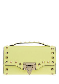Rockstud Grainy Calfskin Wallet With Chain - Yellow