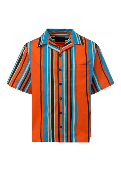 Printed Stretch Cotton Shirt - Orange / Blue