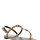 Cassandra Flat Sandals in Leather with Bronze-Tone Monogram - Marron Gold