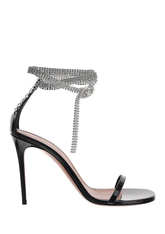 Giorgia Crystal Ankle Wrap Sandal - Black