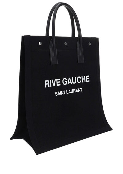 Rive Gauche N/S Tote Bag In Printed Canvas And Leather - Black