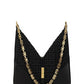 Mini Cut Out Bag in 4g eEmbroidered Canvas With Chain - Black