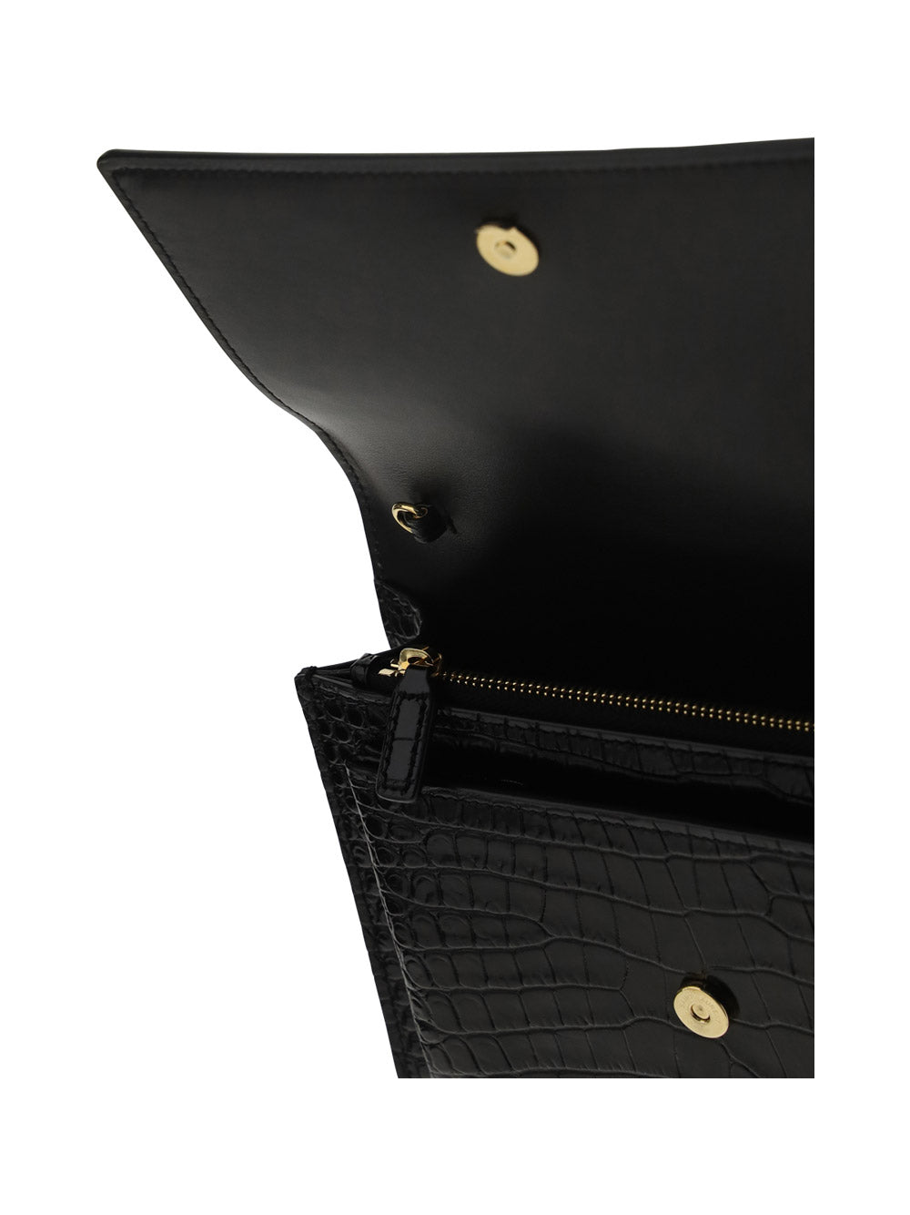 Sunset Chain Wallet in Crocodile-Embossed Leather - Black