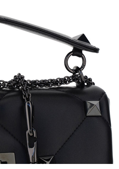 Large Roman Stud Shoulder Bag in Nappa with Chain and Tone-on-tone Studs - Black