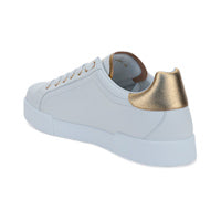 Calfskin Nappa Portofino Sneakers with Lettering Logo - White / Gold