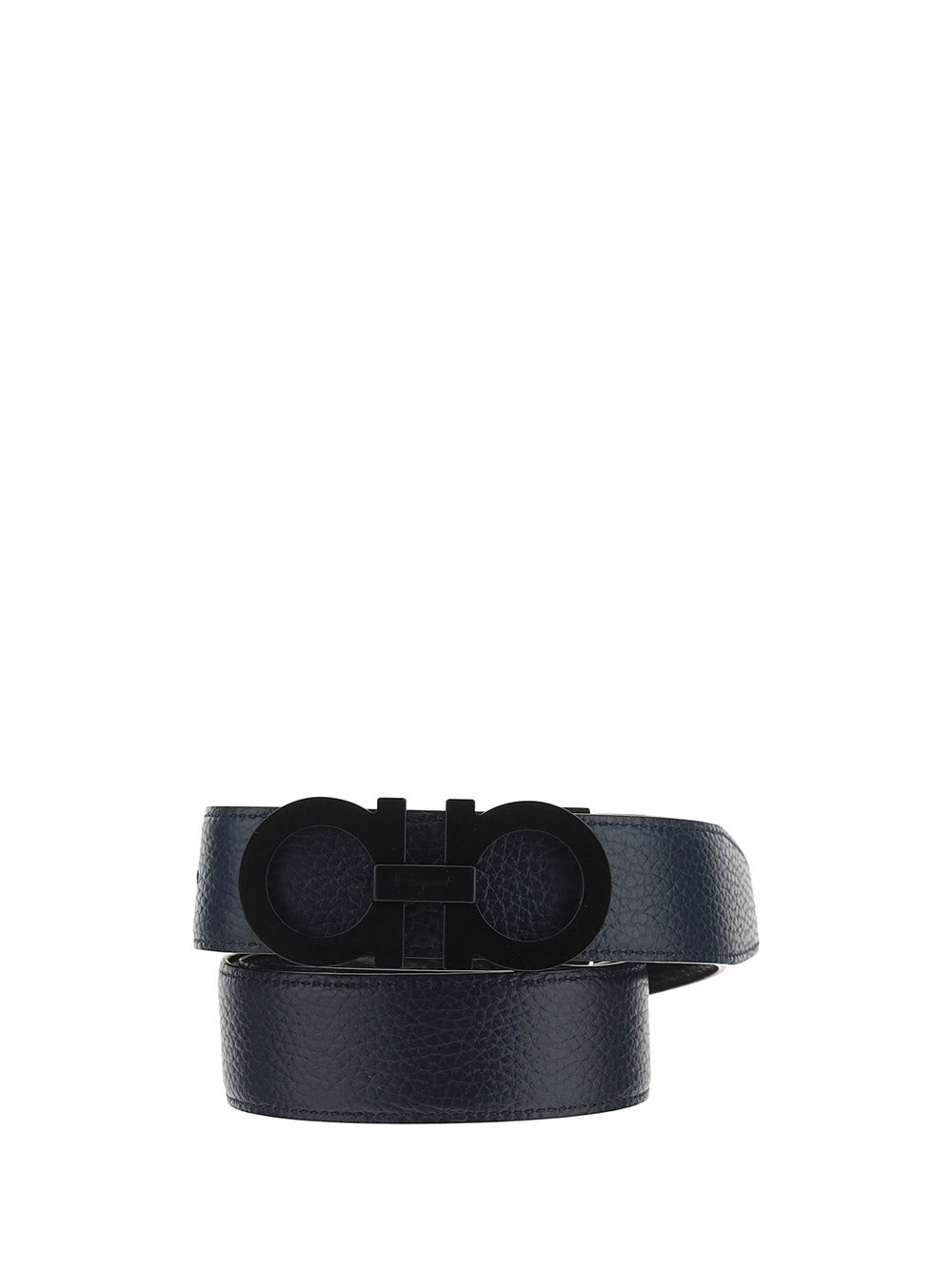 Reversible And Adjustable Gancini Belt - Black / Blue Marine