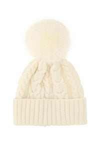 Beanie With Pom Pom - White.