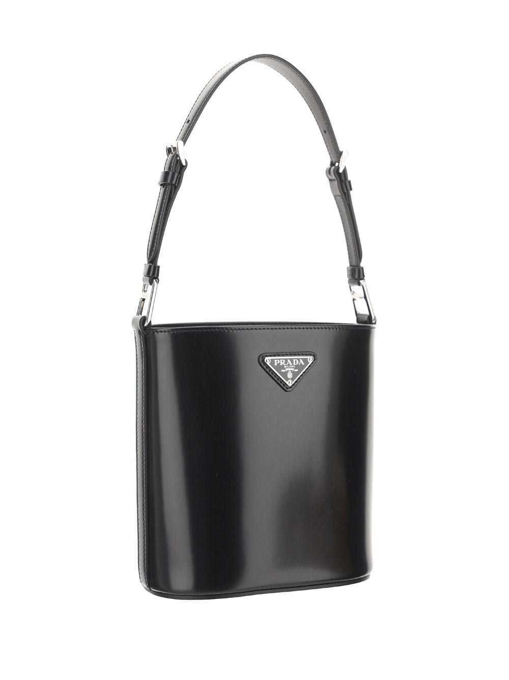 Brushed Leather Bucket Shoulder & Crossbody Bag - Black.