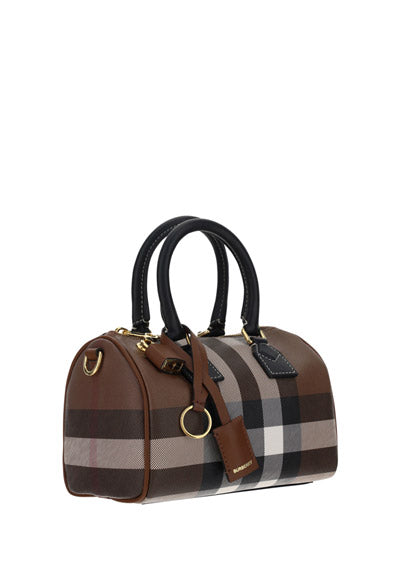 Check and Leather Mini Bowling Bag - Dark Birch Brown